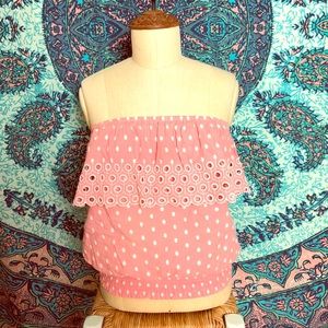 Pink & White Eyelet Strapless Top